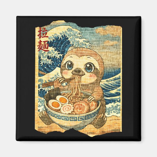 Funny Kawaii Sloth Ramen Noodle Bowl Japanese Wave Magneet (Voorkant)