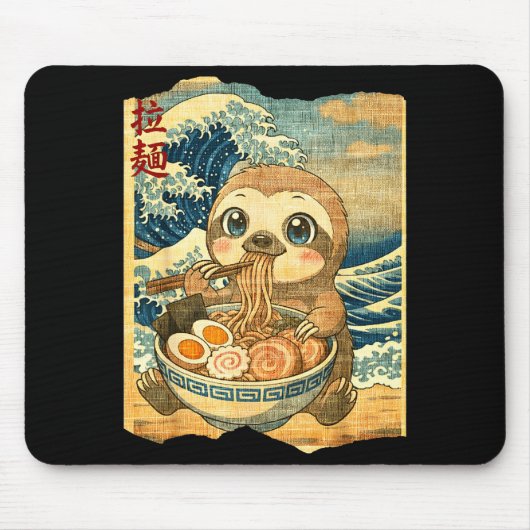 Funny Kawaii Sloth Ramen Noodle Bowl Japanese Wave Muismat (Voorkant)