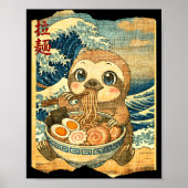 Funny Kawaii Sloth Ramen Noodle Bowl Japanese Wave Poster (Voorkant)