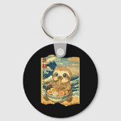 Funny Kawaii Sloth Ramen Noodle Bowl Japanese Wave Sleutelhanger (Voorkant)