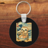 Funny Kawaii Sloth Ramen Noodle Bowl Japanese Wave Sleutelhanger (Voorkant)