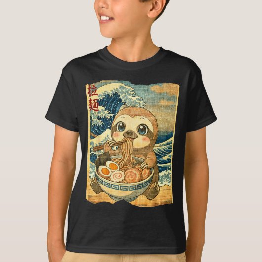 Funny Kawaii Sloth Ramen Noodle Bowl Japanese Wave T-shirt (Voorkant)