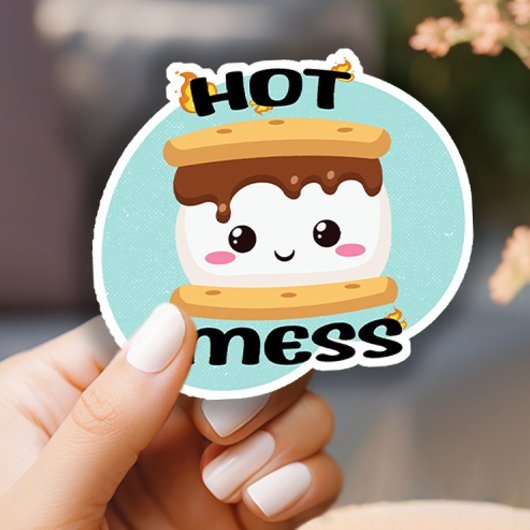Funny Kawaii Smores Hot Mess Sticker