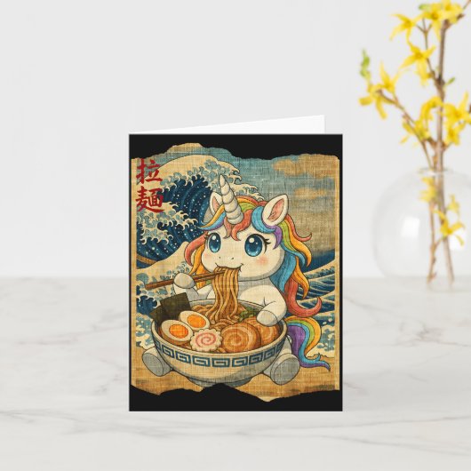Funny Kawaii Unicorn Ramen Noodle Bowl Japanese Wa Kaart (Gele Bloem)