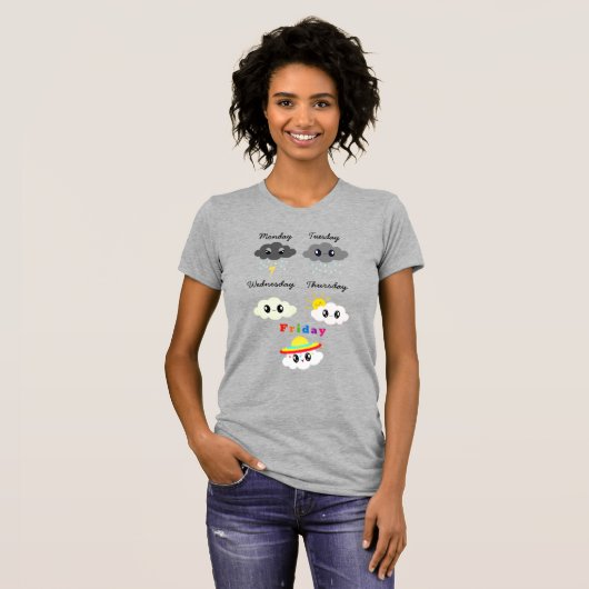 Funny Kawaii Wolken van de Week Cartoon T-shirt (Voorkant volledig)