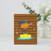 Funny Kayaker Skeleton Kayaking Pumpkin Halloween Briefkaart (Staand voorkant)