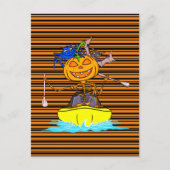 Funny Kayaker Skeleton Kayaking Pumpkin Halloween Briefkaart (Voorkant)