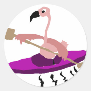 Funny Kayaking Flamingo Ronde Sticker