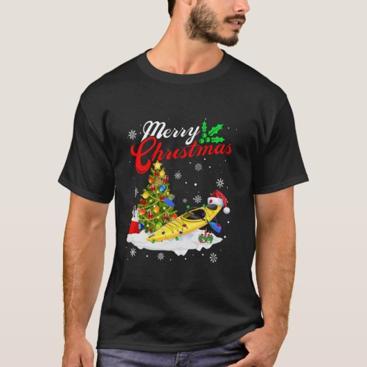 Funny Kayaking Lover Xmas Lighting Santa Kayak Chr T-shirt (Voorkant)