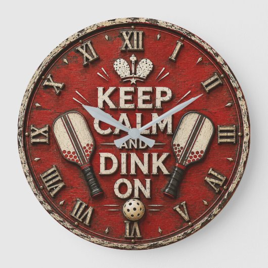 Funny Keep Calm and Dink On | Rustic Pickleball  Grote Klok (Voorkant)