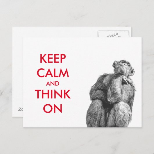Funny Keep Calm en Think on chimpansee Briefkaart (Voorkant / Achterkant)