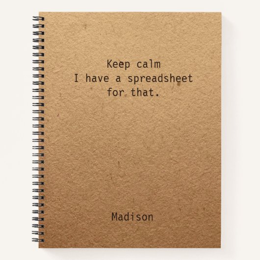 Funny Keep Calm Spreadsheet Personated Kantoor Notitieboek (Voorkant)