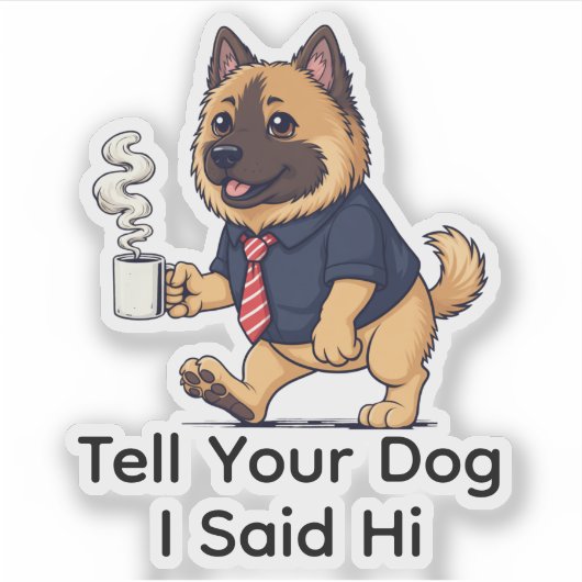 Funny Keeshond Dog Business Suit Coffee  Sticker (Voorkant)