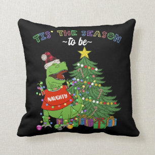 Funny kerstboom Dinosaur Naughty List Kussen