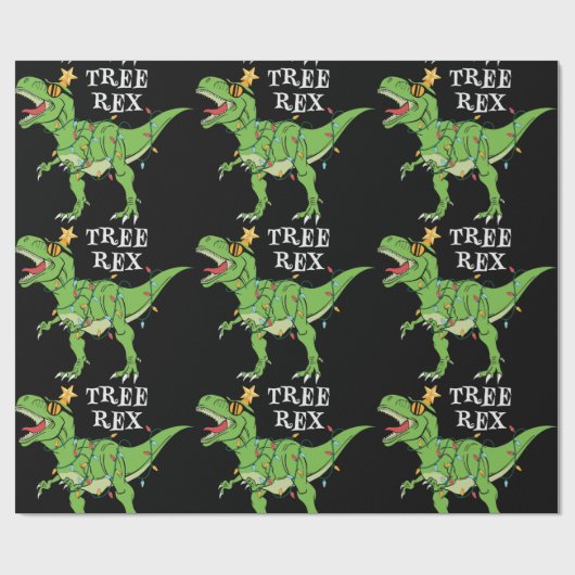 Funny kerstboom Rex Dinosaur Cadeaupapier (Vlak)