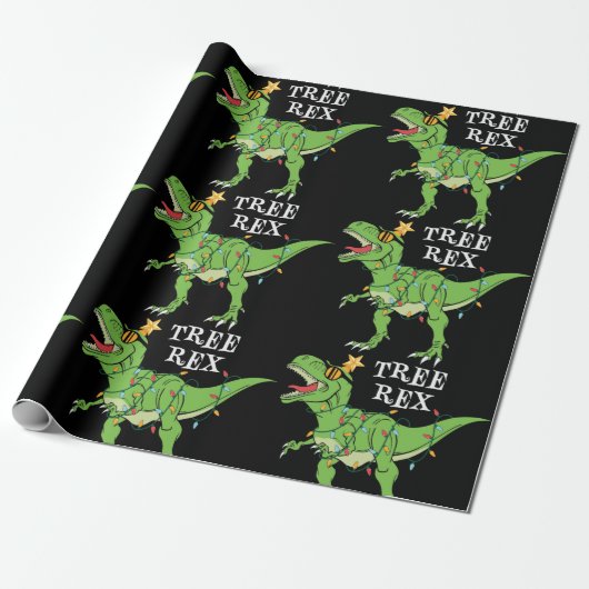 Funny kerstboom Rex Dinosaur Cadeaupapier (Uitgerold)
