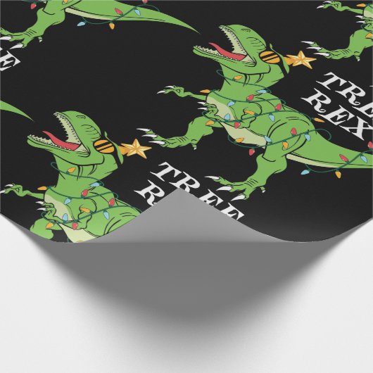 Funny kerstboom Rex Dinosaur Cadeaupapier (Hoek)