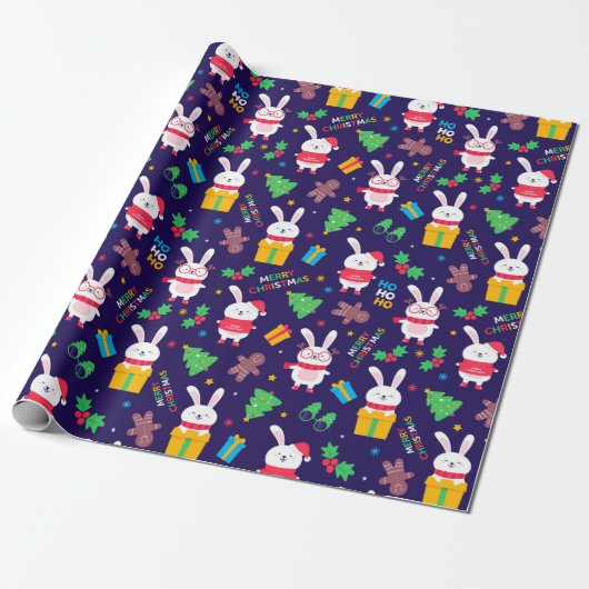 Funny KerstBunnies Cadeaupapier (Uitgerold)