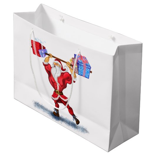 FunNy Kerstcadeau Tas met Bodybuilder Santa Groot Cadeauzakje (Voorkant Gekanteld)
