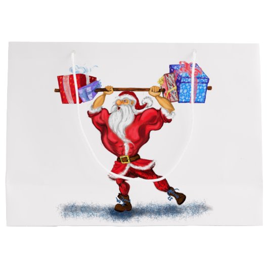 FunNy Kerstcadeau Tas met Bodybuilder Santa Groot Cadeauzakje (Achterkant)