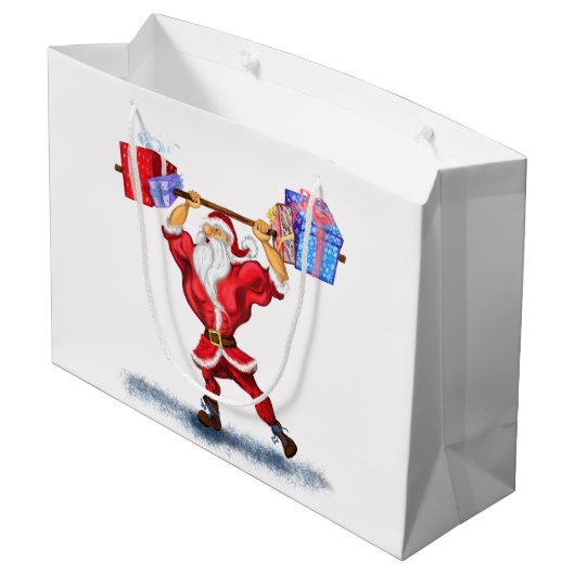 FunNy Kerstcadeau Tas met Bodybuilder Santa Groot Cadeauzakje (Achterkant Gekanteld)