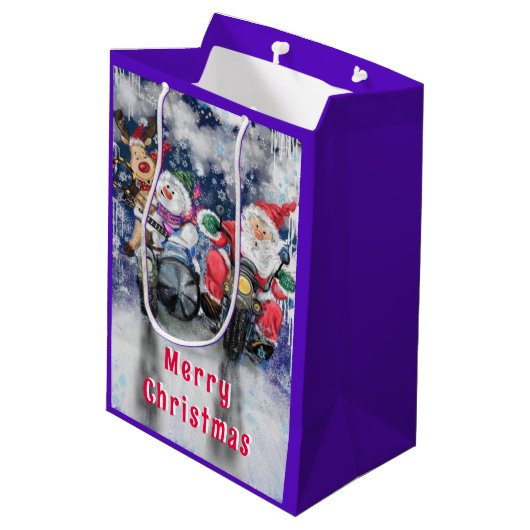 Funny Kerstcadeautas met blije vrienden Medium Cadeauzakje (Achterkant Gekanteld)