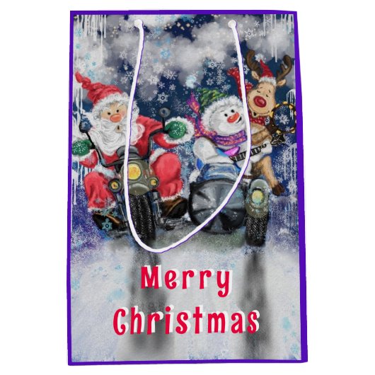 Funny Kerstcadeautas met blije vrienden Medium Cadeauzakje (Voorkant)