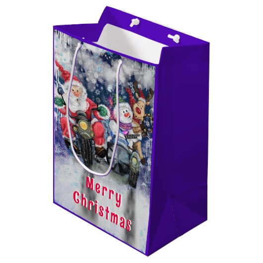 Funny Kerstcadeautas met blije vrienden Medium Cadeauzakje (Voorkant Gekanteld)