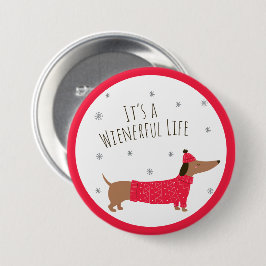 Funny Kerstdachshund Ronde Button 7,6 Cm