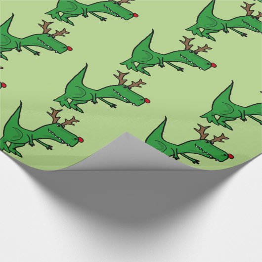 Funny Kerstdinosaur als rendierster Cadeaupapier (Hoek)
