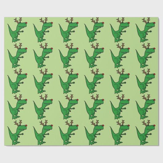 Funny Kerstdinosaur als rendierster Cadeaupapier (Vlak)