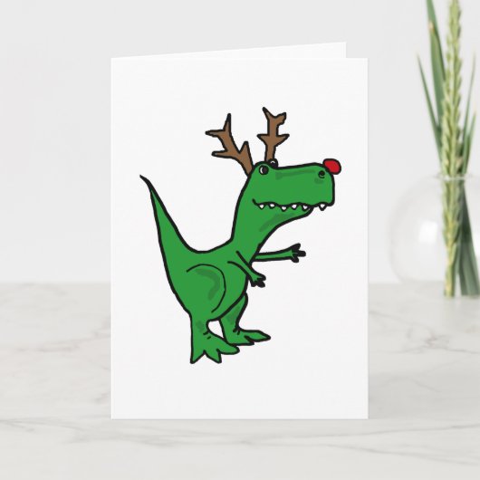 Funny Kerstdinosaur als rendierster Feestdagen Kaart (Voorkant)
