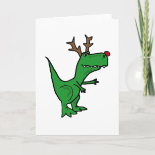 Funny Kerstdinosaur als rendierster Feestdagen Kaart