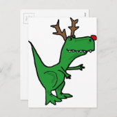 Funny Kerstdinosaur als rendierster Feestdagenkaart (Voorkant / Achterkant)