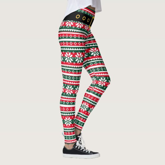 Funny kerstelf poten noordelijk sneeuwvlokpatroon leggings (Rechts)