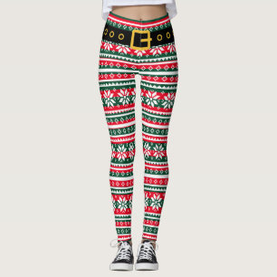 Funny kerstelf poten noordelijk sneeuwvlokpatroon leggings