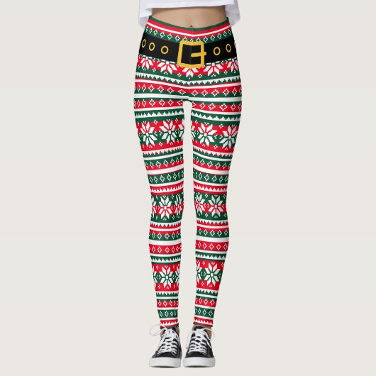 Funny kerstelf poten noordelijk sneeuwvlokpatroon leggings (Voorkant)