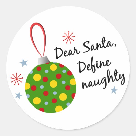 Funny Kerstfeestdag - Define Naughty Ronde Sticker (Voorkant)