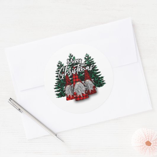 Funny Kerstfeestelijke gnomen Ronde Sticker (Envelop)