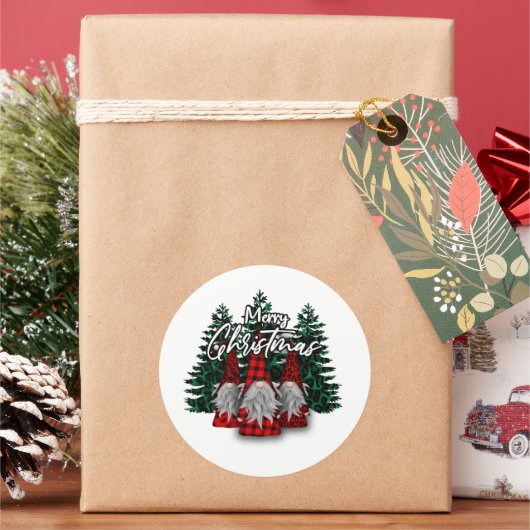 Funny Kerstfeestelijke gnomen Ronde Sticker (Feestdagen)