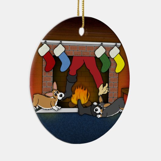 Funny KerstFireplace Corgis Ornament (Rechts)