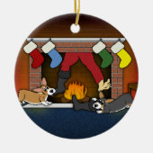 Funny KerstFireplace Corgis Ornament (Voorkant)