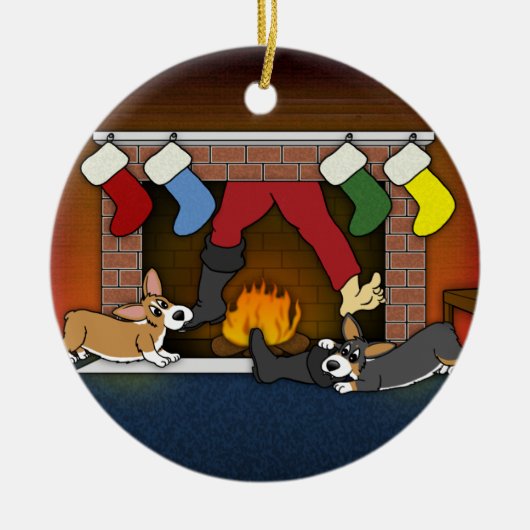 Funny KerstFireplace Corgis Ornament (Voorkant)