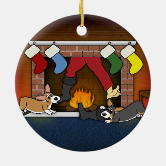 Funny KerstFireplace Corgis Ornament (Achterkant)