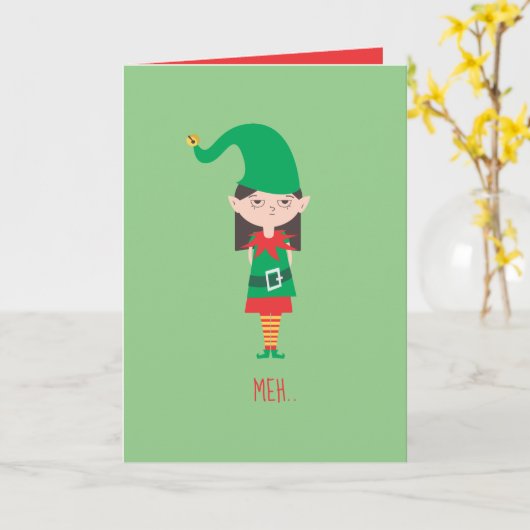 Funny KerstGirl Elf Kaart (Gele Bloem)