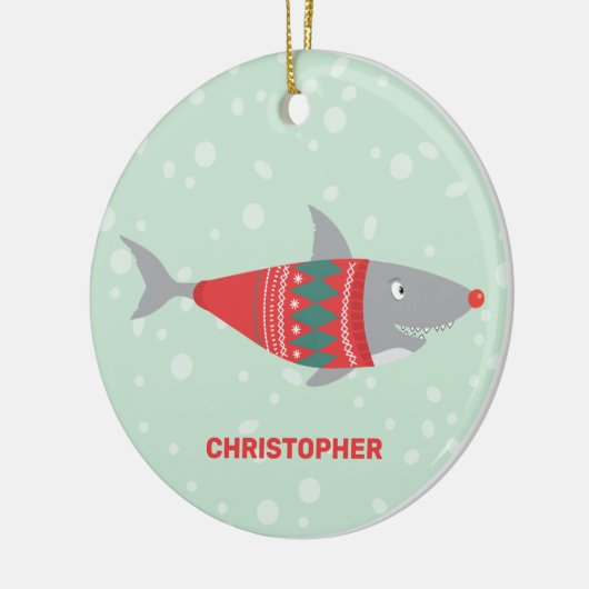 Funny Kersthaai Keramisch Ornament (Links)