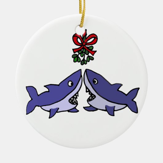 Funny Kersthaai Mistletoe Love Keramisch Ornament (Voorkant)