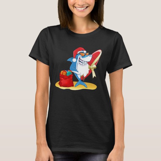 Funny Kersthaai Santa Novelty T-shirt (Voorkant)