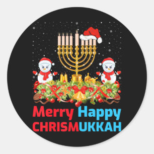 Funny Kersthanukkah Santa Hat Menorah Ronde Sticker