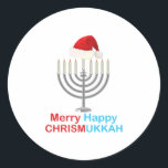 Funny Kersthanukkah Santa Hat Menorah Ronde Sticker<br><div class="desc">Funny Kersthanukkah Santa Hat Menorah</div>